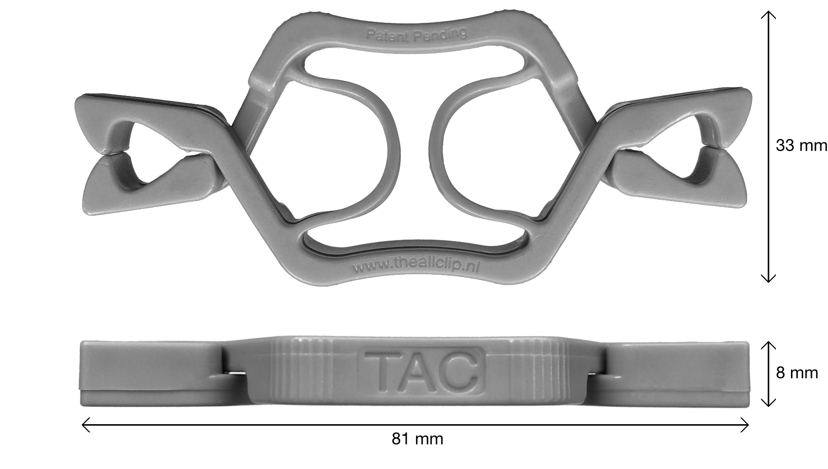tac top and side view with dimensions