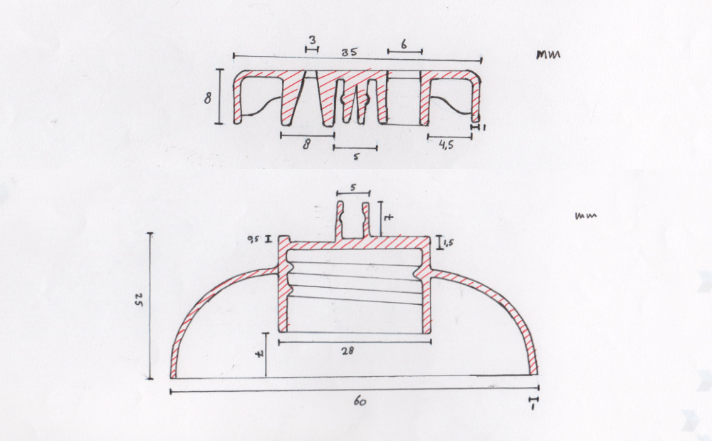 Two in one cap technical drawing
