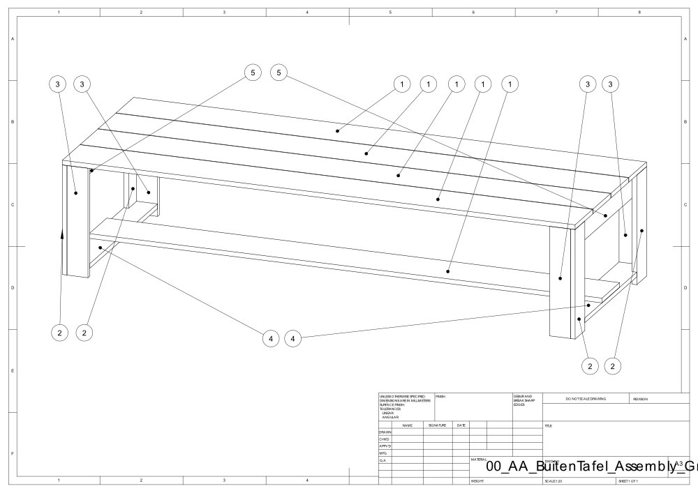 MaikelsDesign custom garden table assembly drawing